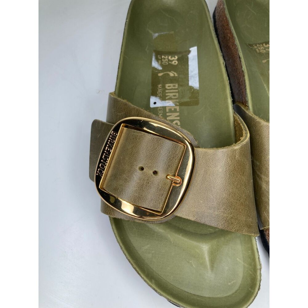 Birkenstock Madrid Big Buckle Natural Leather Oiled Sandals - Olive Green. Sz: 8 - Picture 4 of 9